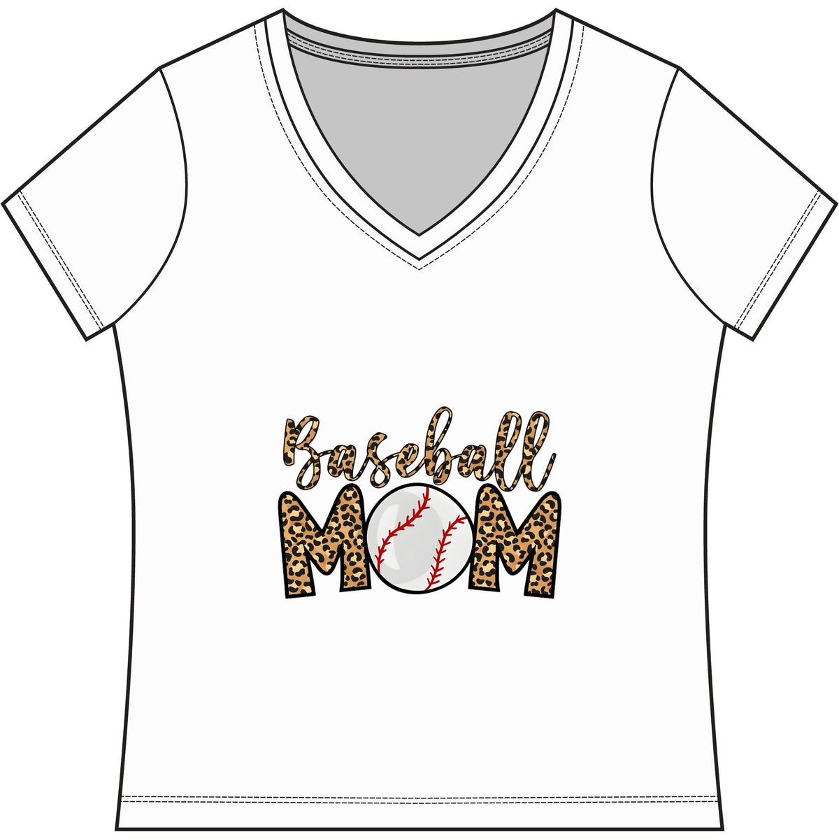 Baseball Mom Leopard Print V-Neck Tee