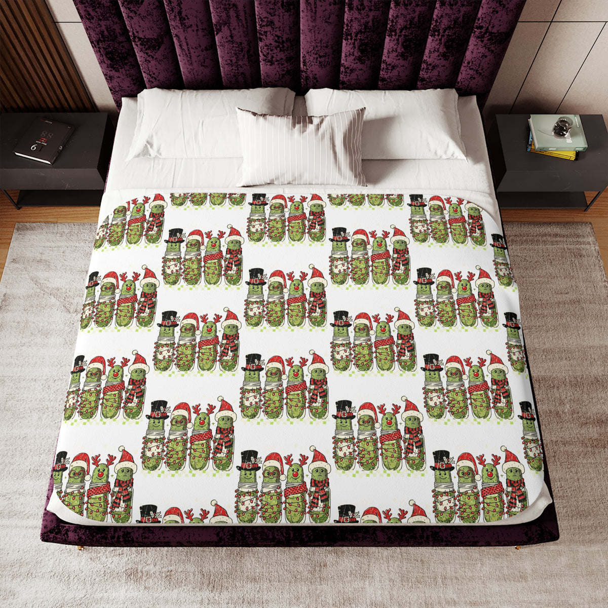 Holiday Pickle Party Sherpa Blanket | Whimsical Christmas Throw