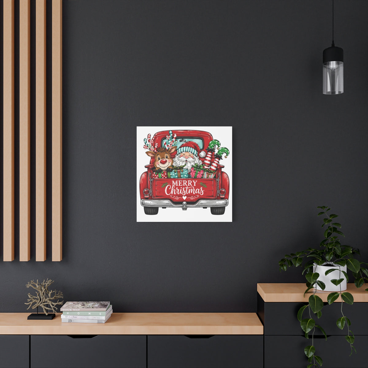 Christmas Truck Canvas - "Merry Christmas" Santa & Reindeer Holiday Wall Art