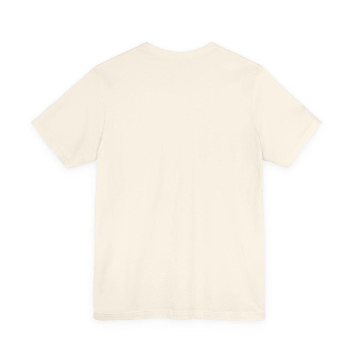 Back view of a cream short sleeve T shirt with a plain blank design for a clean casual fashion look
