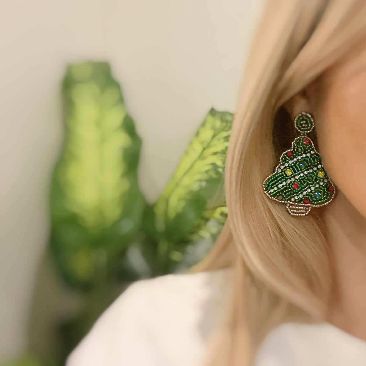 Beaded Christmas Tree Earrings