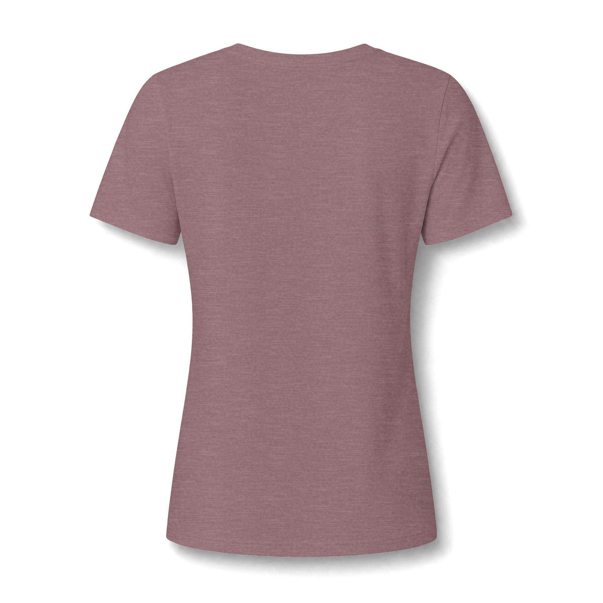Mauve heather women's short sleeve T shirt shown from the back with a relaxed silhouette and soft lightweight fabric for casual everyday wear