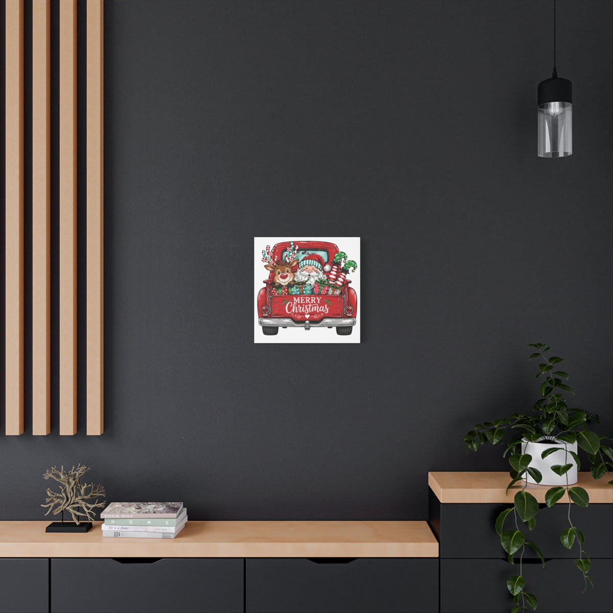 Christmas Truck Canvas - "Merry Christmas" Santa & Reindeer Holiday Wall Art