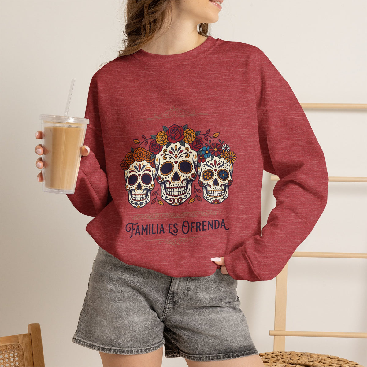 Familia Es Ofrenda Sugar Skulls Sweatshirt | Día de los Muertos crewneck