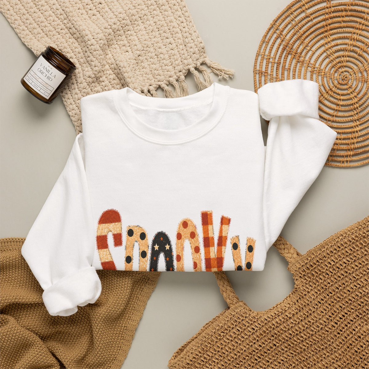 'Spooky' Patterned Letters Crewneck Sweatshirt