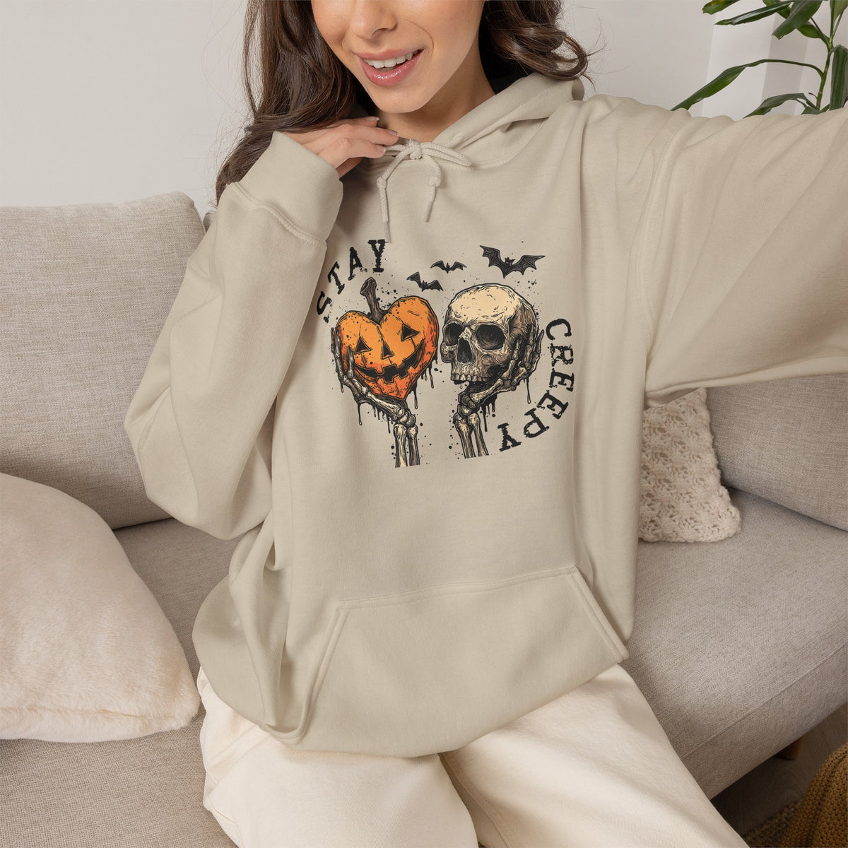"Stay Creepy" Front + "Spooky Season" Back Halloween Skulls