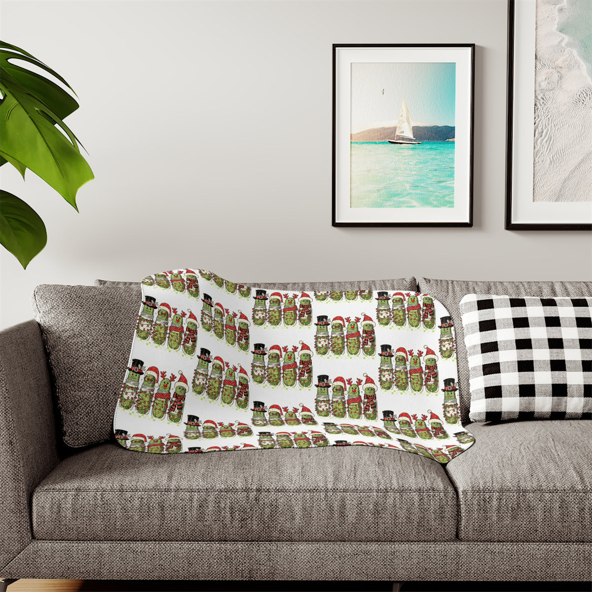 Holiday Pickle Party Sherpa Blanket | Whimsical Christmas Throw