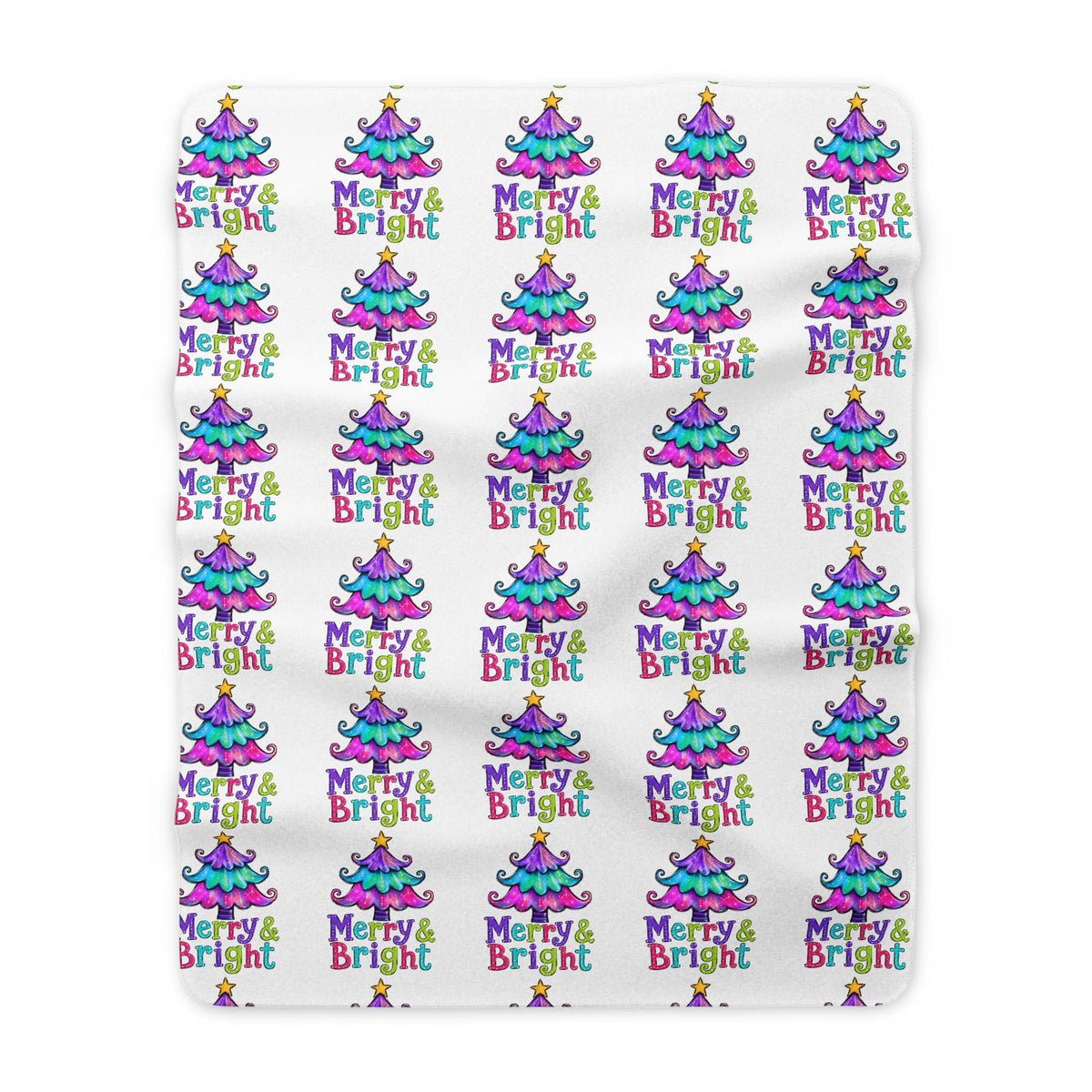 Merry & Bright Sherpa Blanket — Colorful Christmas Tree Holiday Throw