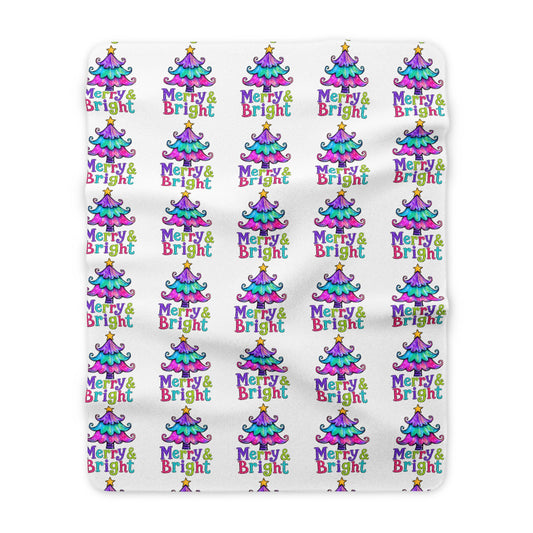 Merry & Bright Sherpa Blanket — Colorful Christmas Tree Holiday Throw