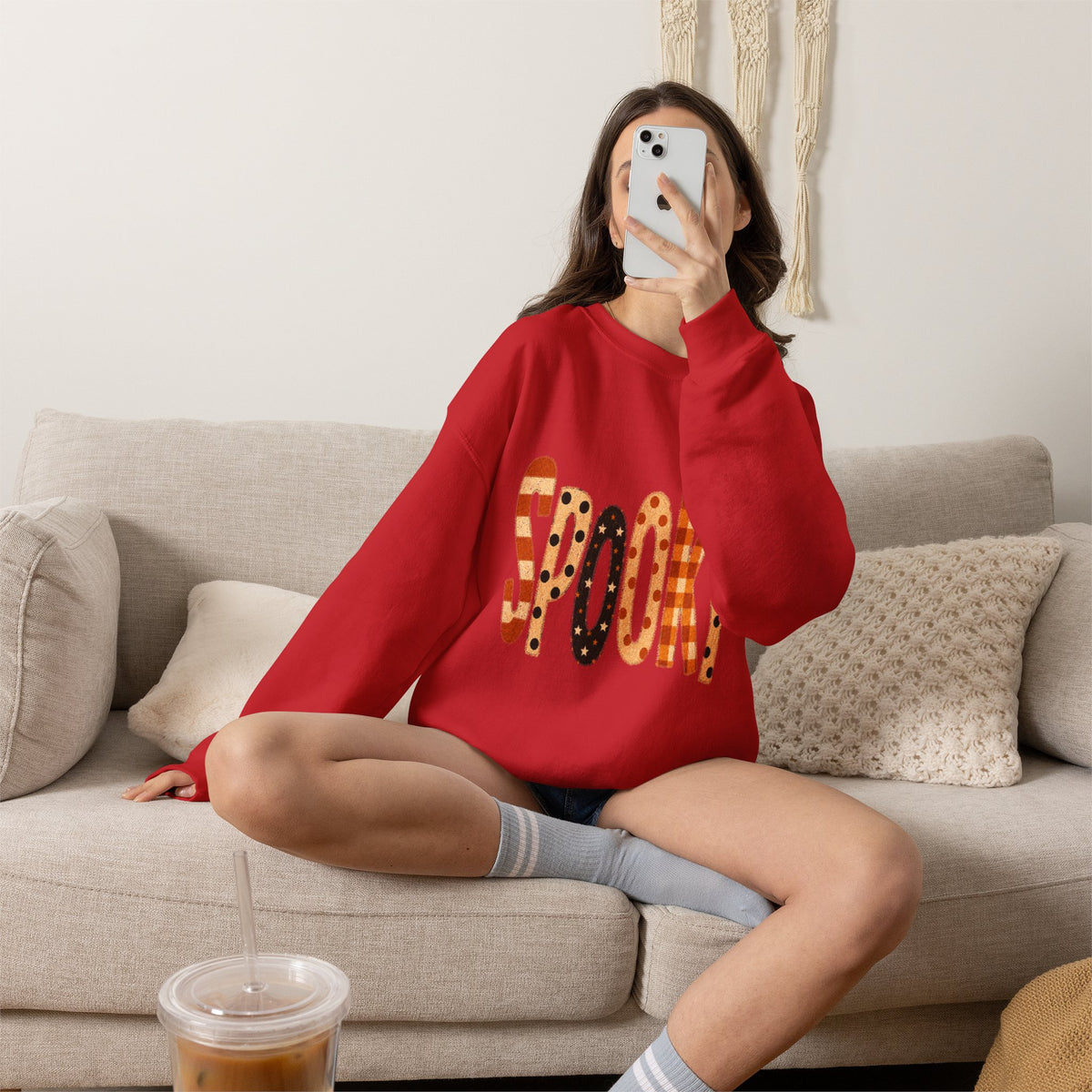 'Spooky' Patterned Letters Crewneck Sweatshirt