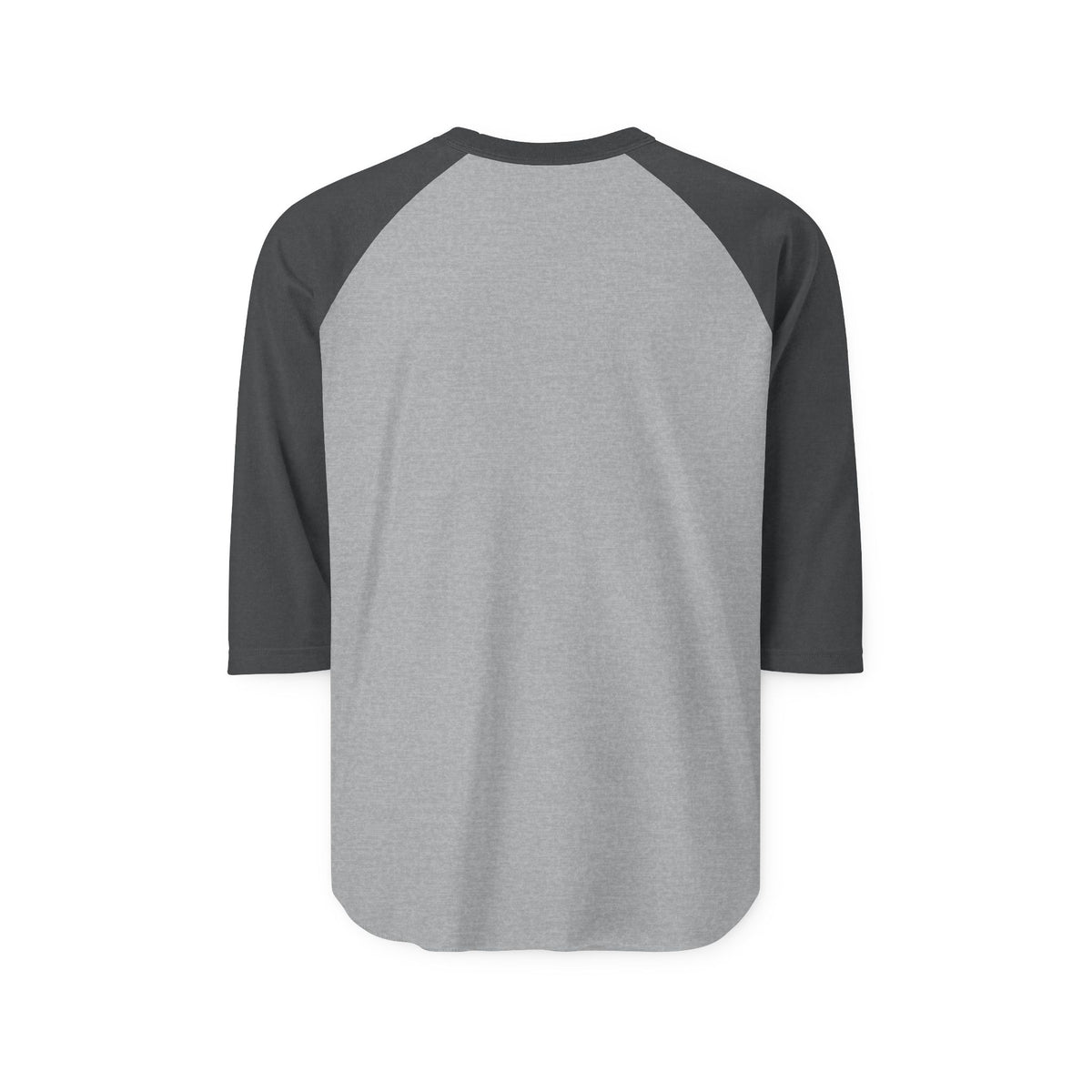 Gray and black three quarter sleeve raglan shirt with a relaxed fit and curved hem for casual womens fashion