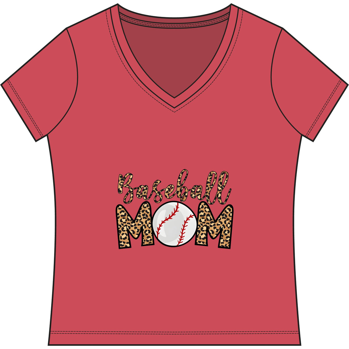Baseball Mom Leopard Print V-Neck Tee