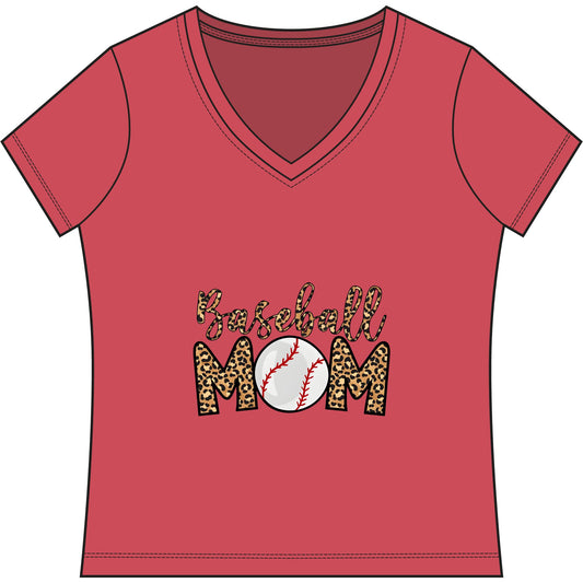 Baseball Mom Leopard Print V-Neck Tee