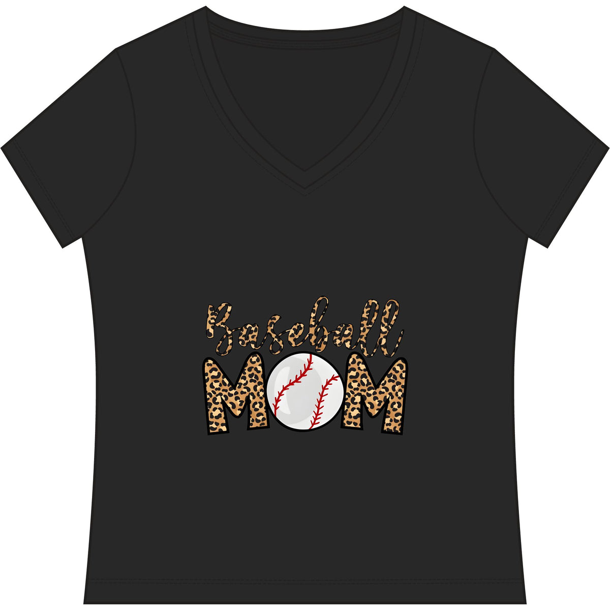 Baseball Mom Leopard Print V-Neck Tee