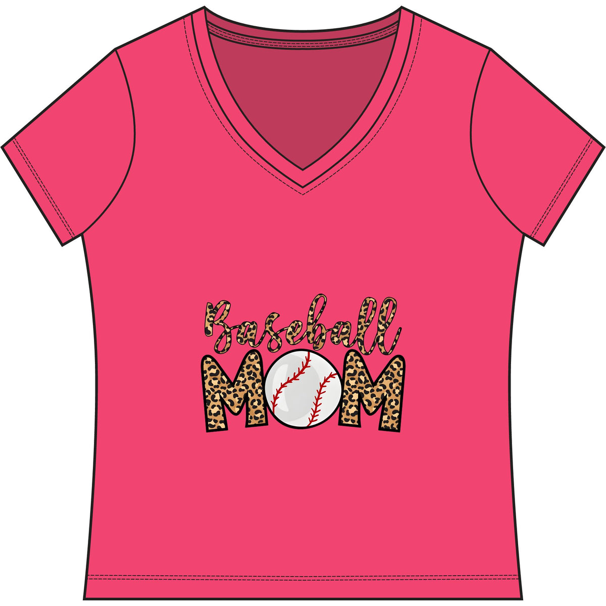 Baseball Mom Leopard Print V-Neck Tee
