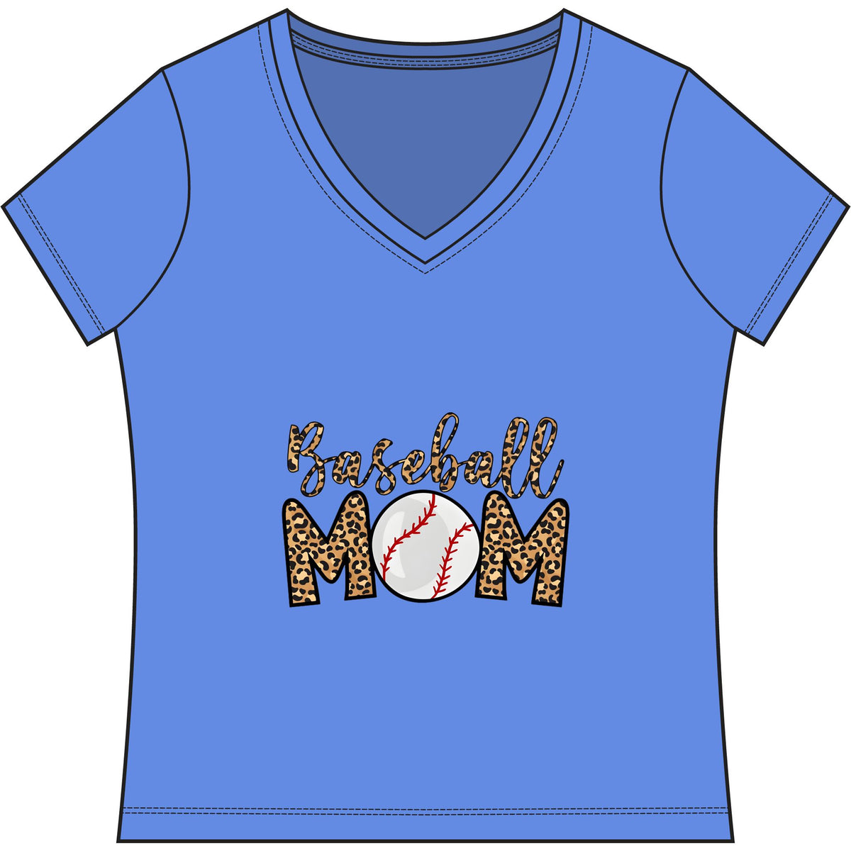 Baseball Mom Leopard Print V-Neck Tee