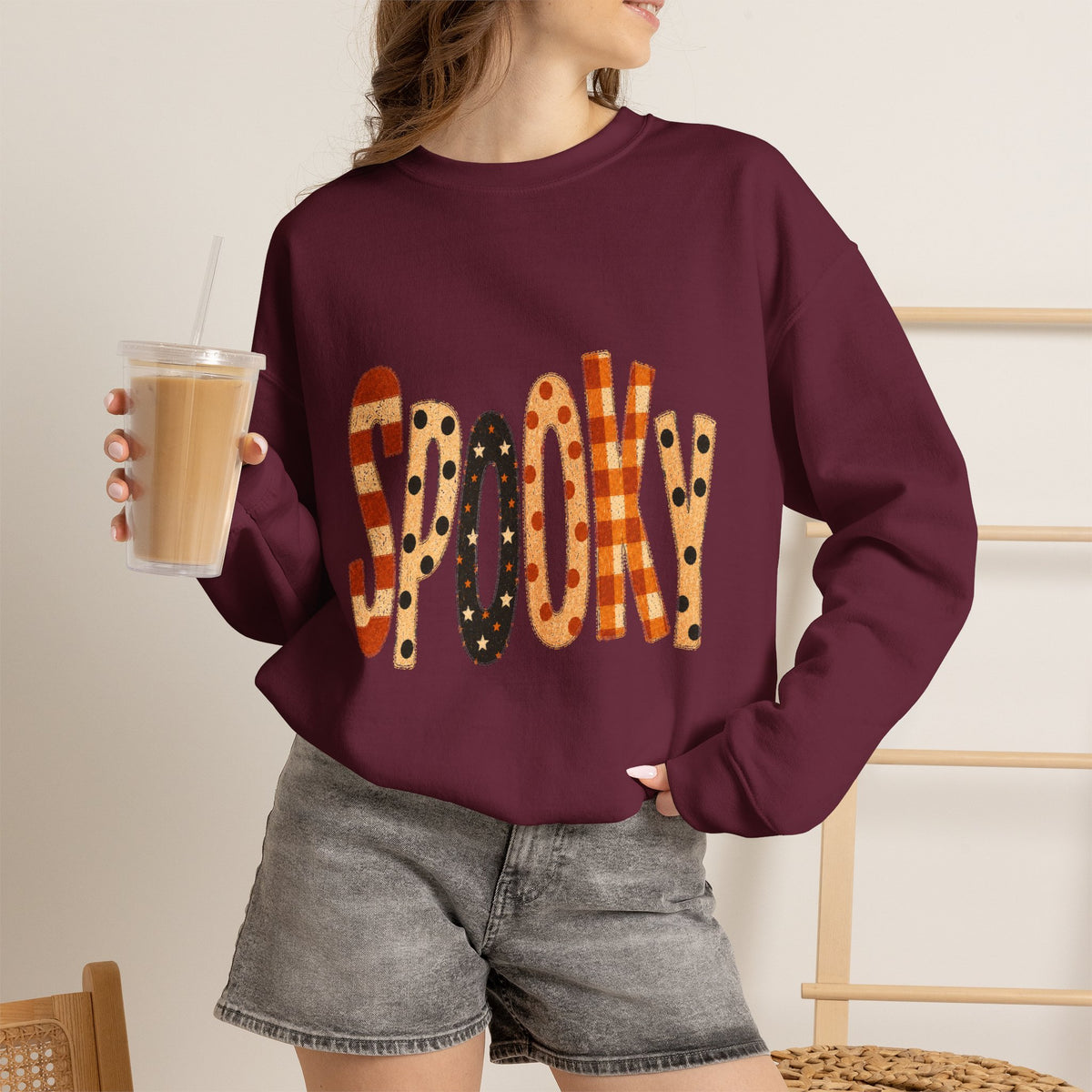 'Spooky' Patterned Letters Crewneck Sweatshirt