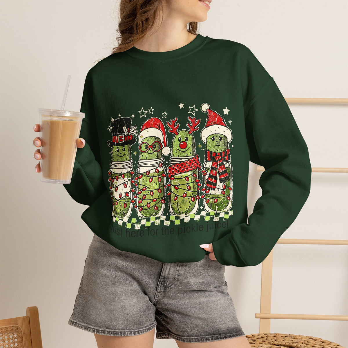 Just Here for the Pickle Juice Christmas Sweatshirt