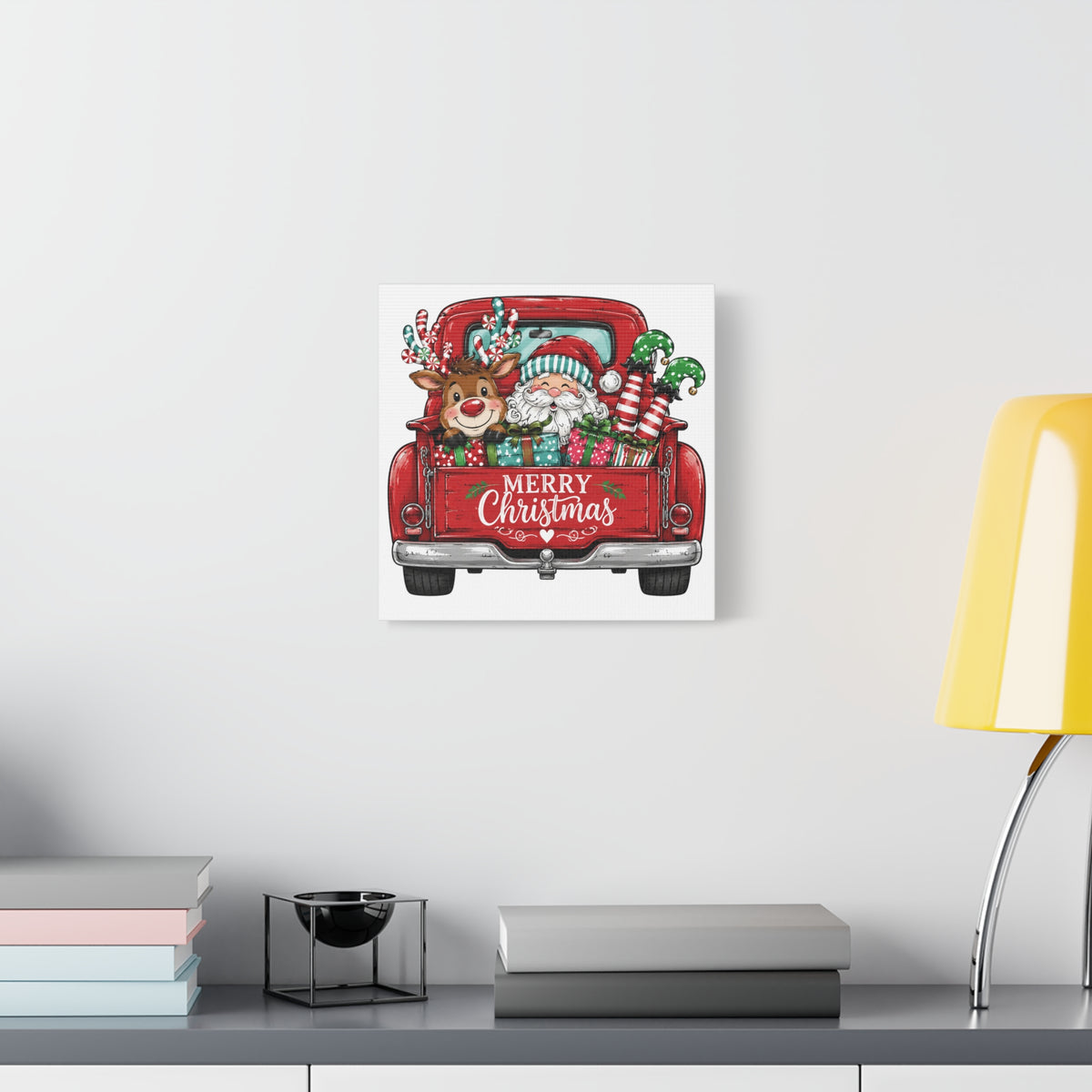Christmas Truck Canvas - "Merry Christmas" Santa & Reindeer Holiday Wall Art