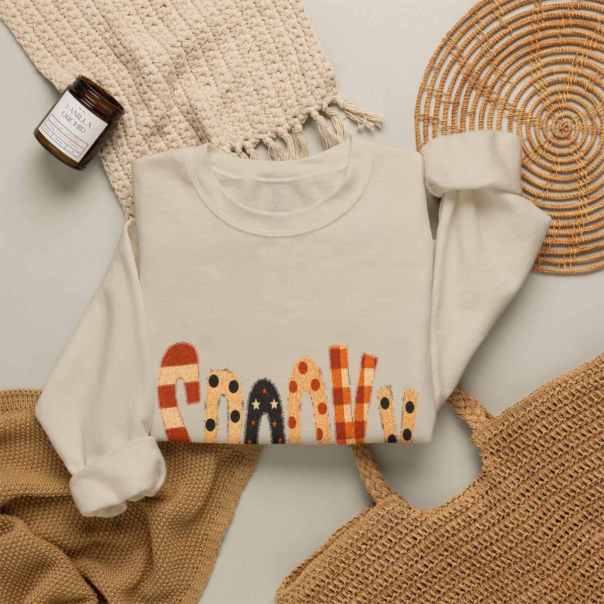 'Spooky' Patterned Letters Crewneck Sweatshirt