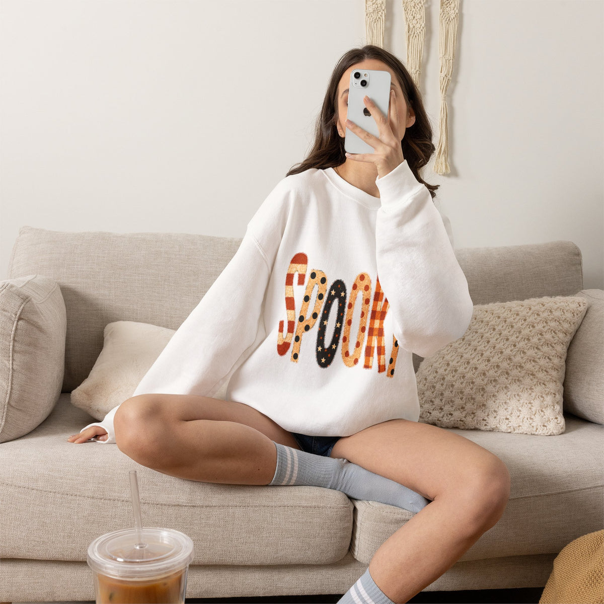 'Spooky' Patterned Letters Crewneck Sweatshirt