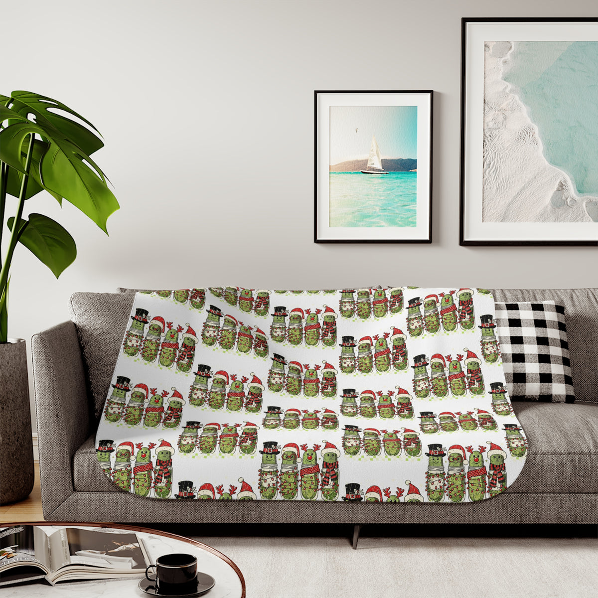 Holiday Pickle Party Sherpa Blanket | Whimsical Christmas Throw