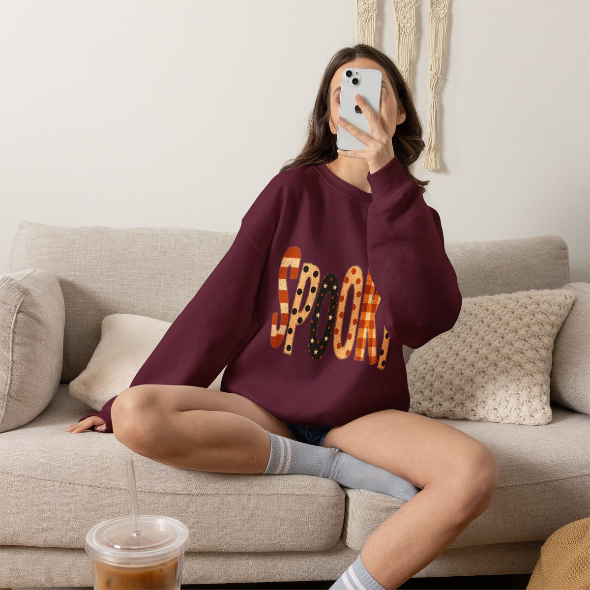 'Spooky' Patterned Letters Crewneck Sweatshirt