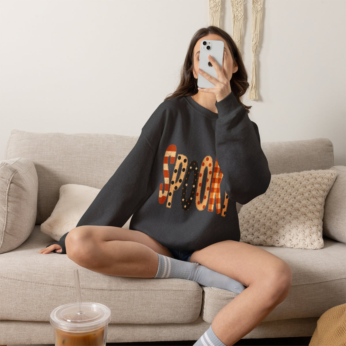 'Spooky' Patterned Letters Crewneck Sweatshirt