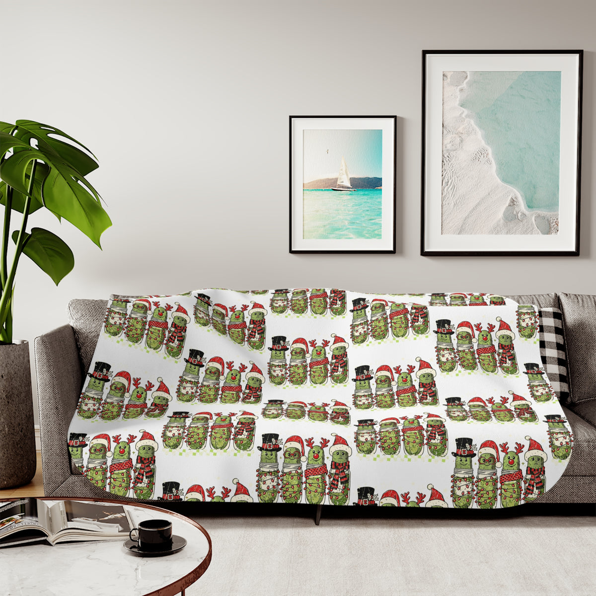 Holiday Pickle Party Sherpa Blanket | Whimsical Christmas Throw