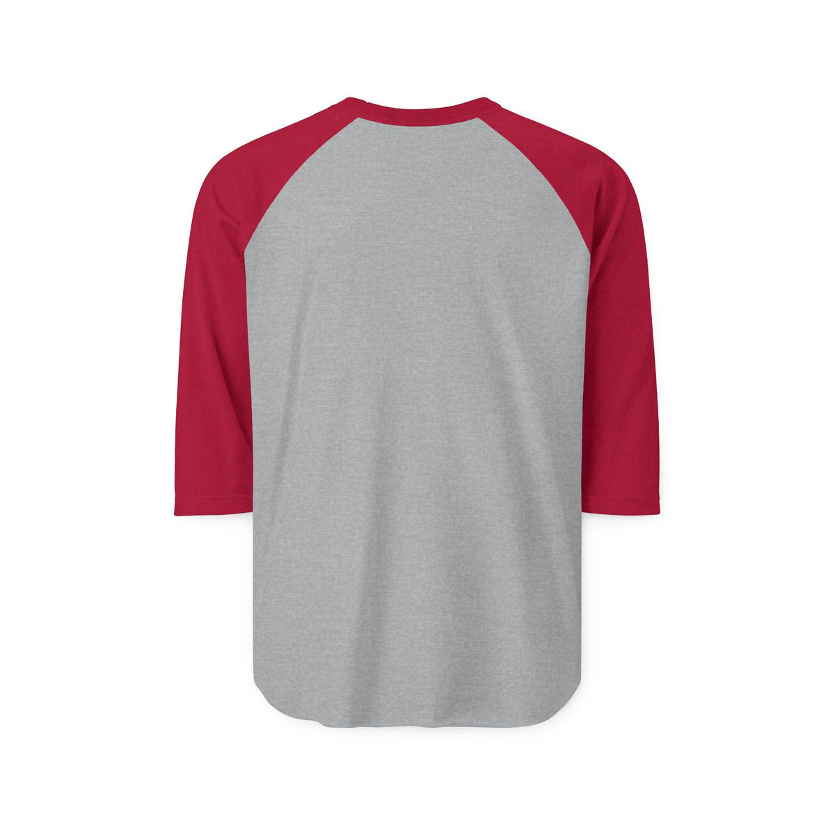 Gray and red three quarter sleeve raglan shirt with a blank front for a casual vintage inspired womens fashion look from Printify