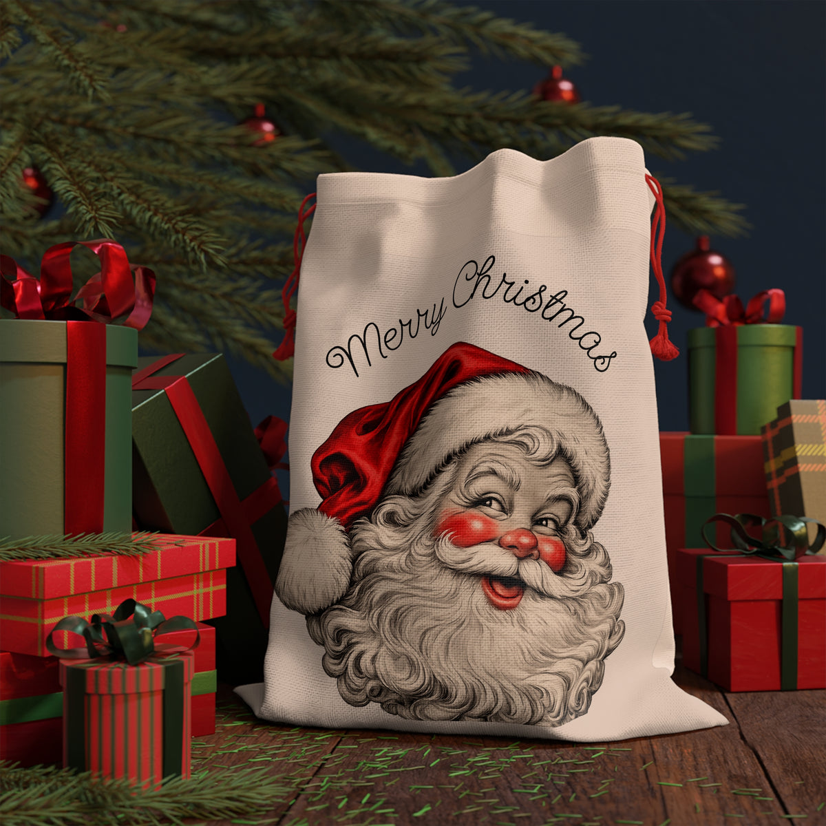 Merry Christmas Santa Drawstring Gift Bag