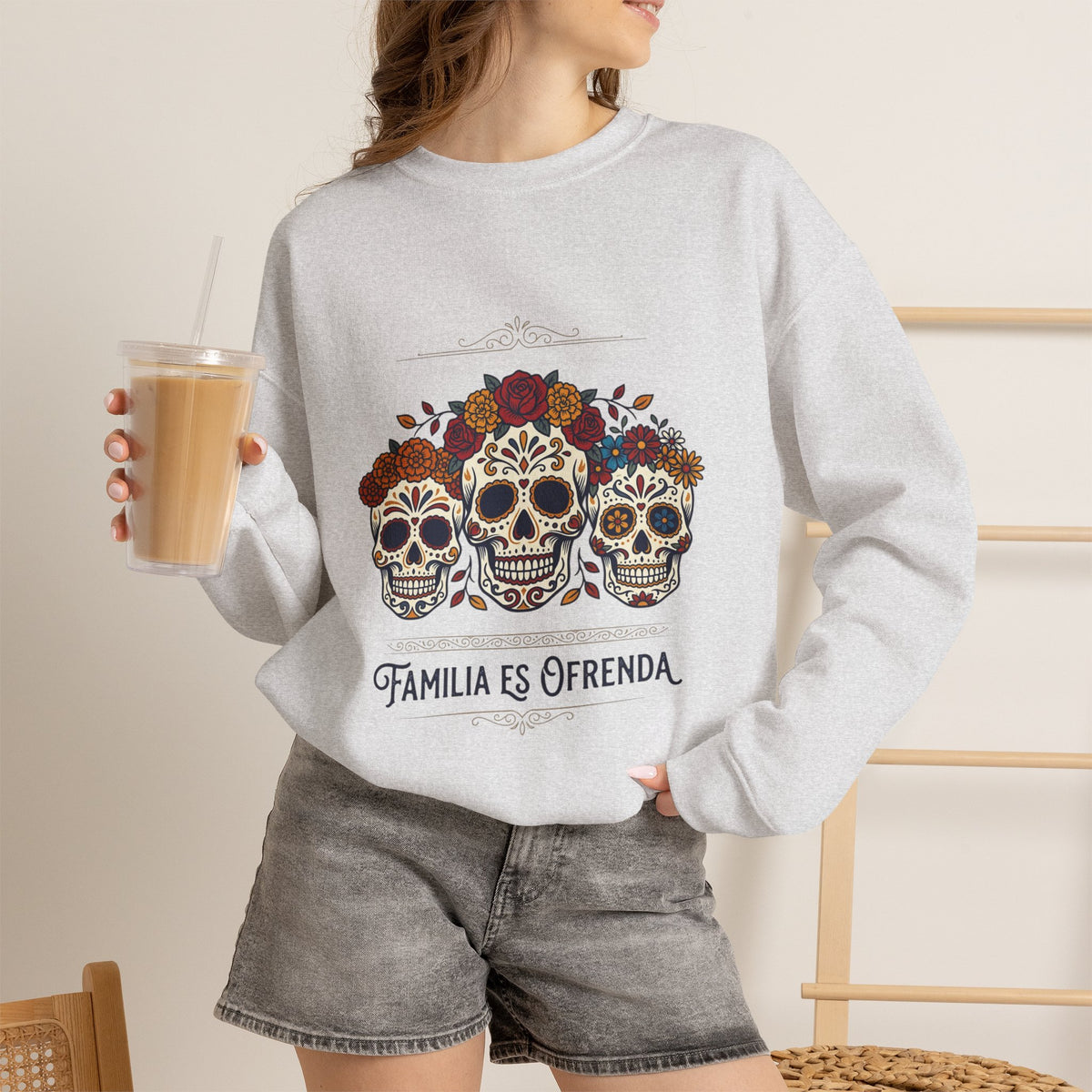 Familia Es Ofrenda Sugar Skulls Sweatshirt | Día de los Muertos crewneck