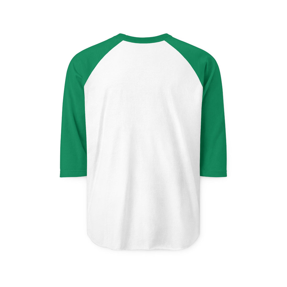 White and green three quarter sleeve raglan shirt with contrast sleeves and a curved hem for casual womens fashion outfits