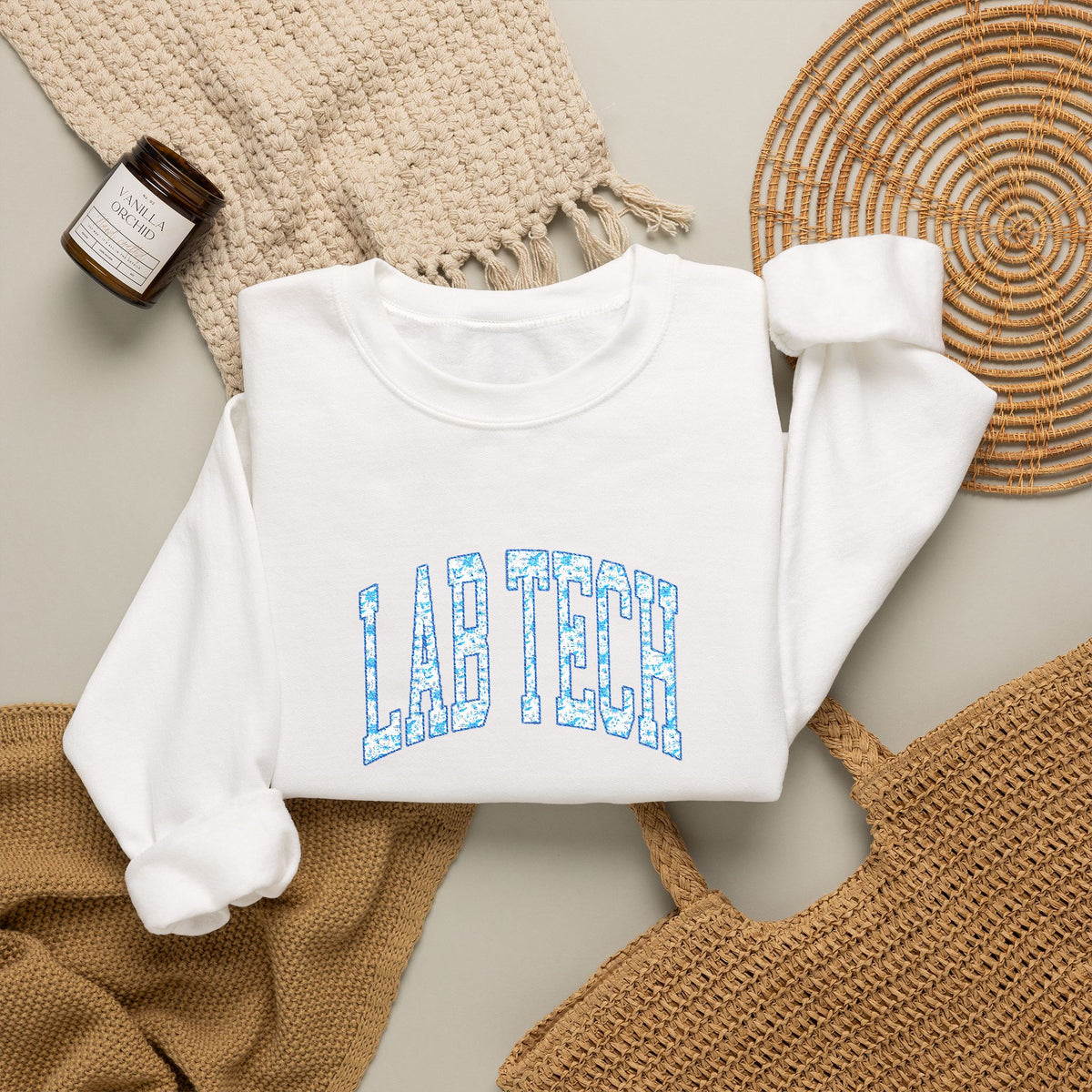 Blue Floral 'Lab Tech' Embroidered Sweatshirt
