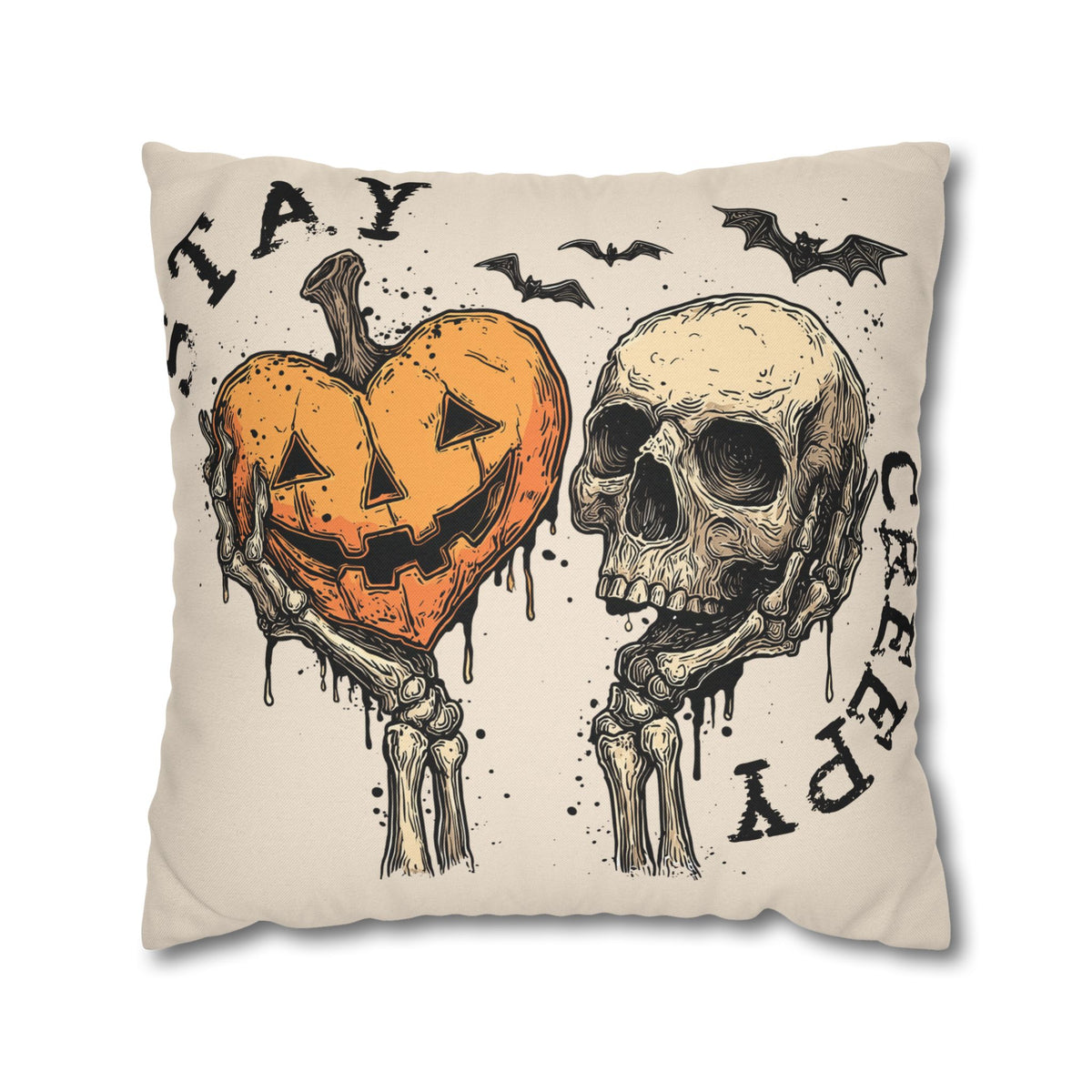 Stay Creepy Skull & Jack-O'-Lantern Decorative Pillowcase