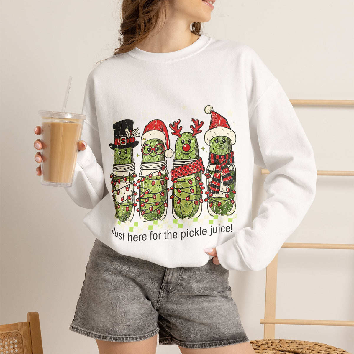 Just Here for the Pickle Juice Christmas Sweatshirt