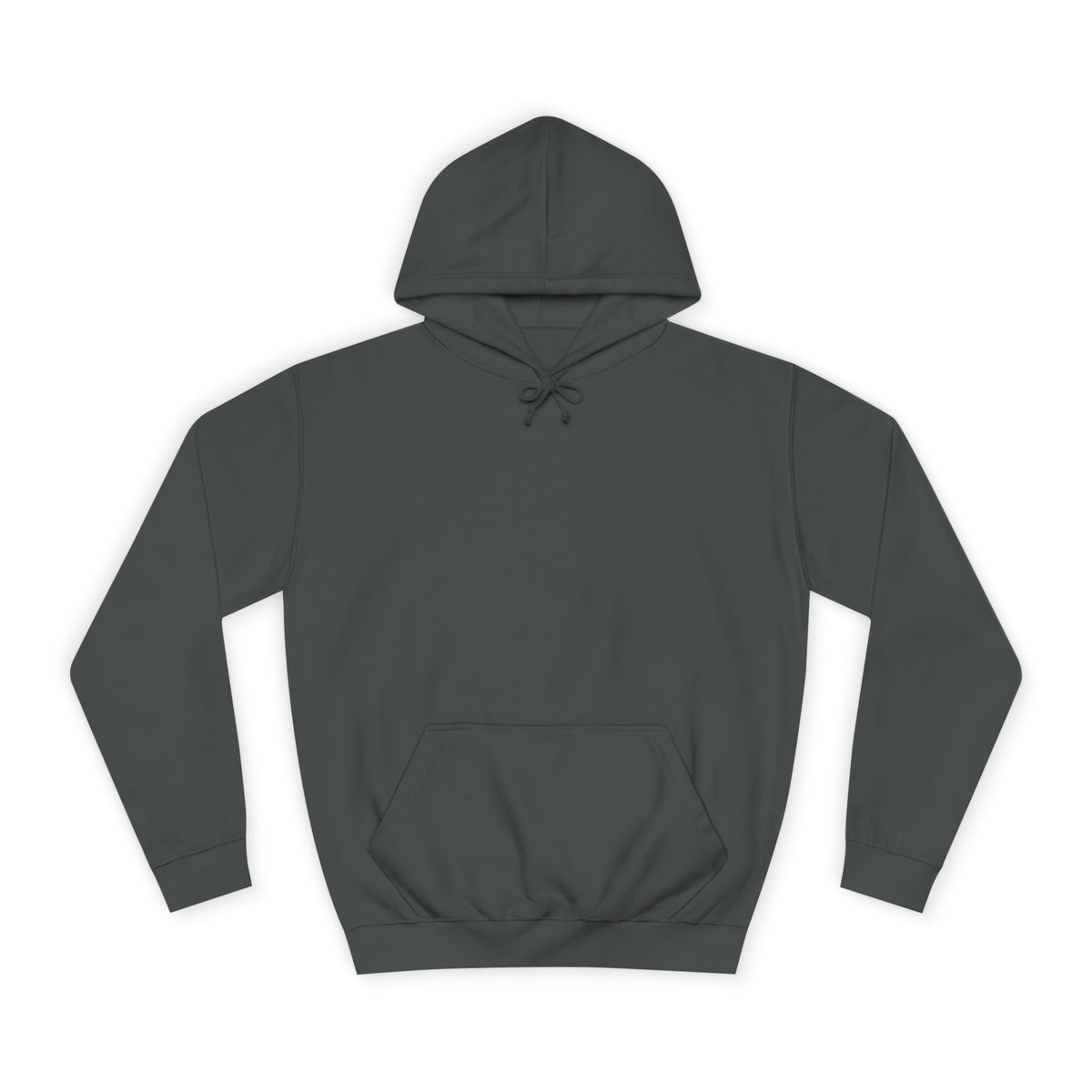 Dark charcoal pullover hoodie with drawstring hood long sleeves ribbed cuffs and a roomy kangaroo pocket for casual women's fashion layering