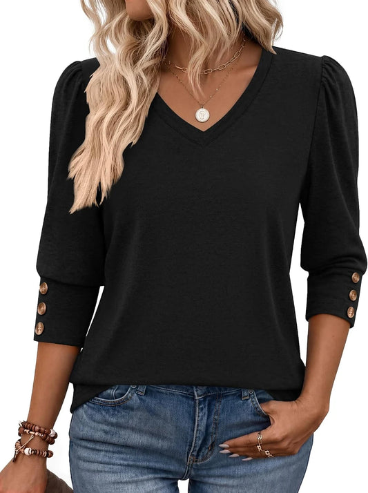 Puff Sleeve V Neck Top