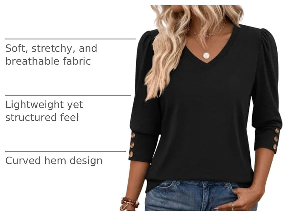 Puff Sleeve V Neck Top