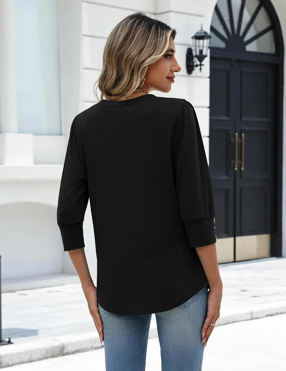 Puff Sleeve V Neck Top