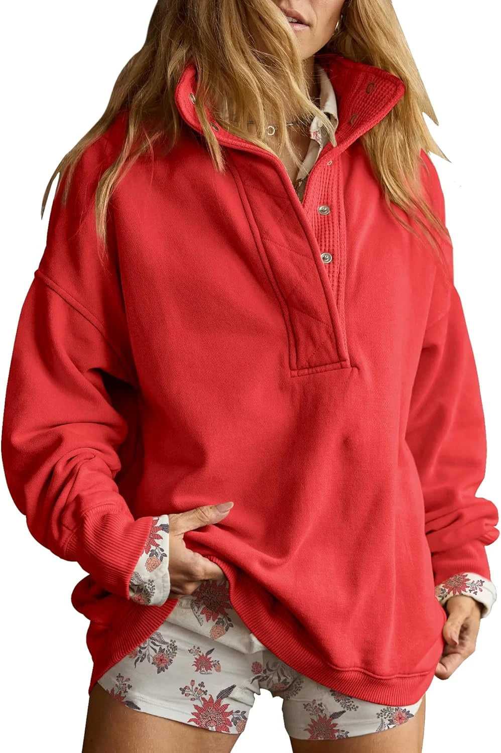 Oversized Henley Sweatshirt