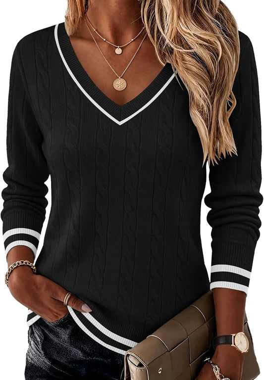 Cable Knit V-Neck Sweater