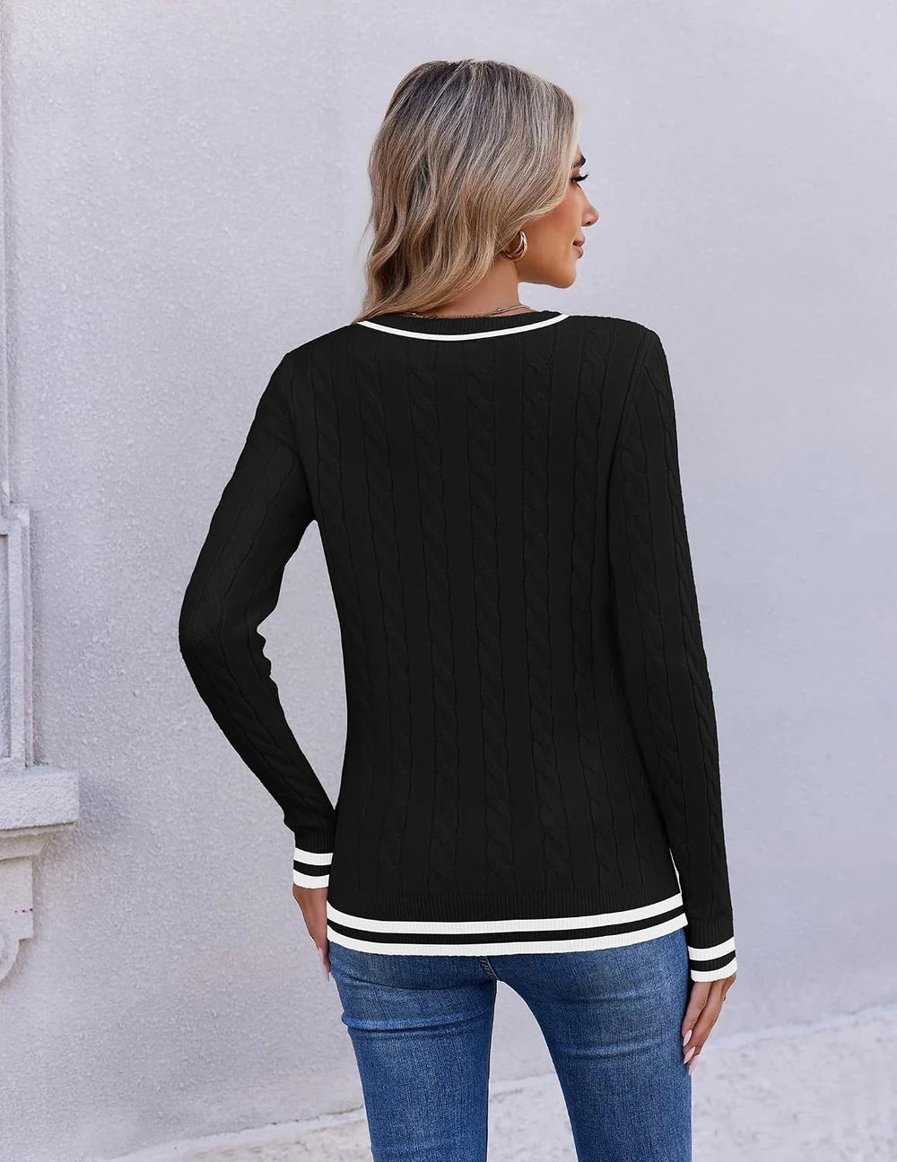 Cable Knit V-Neck Sweater