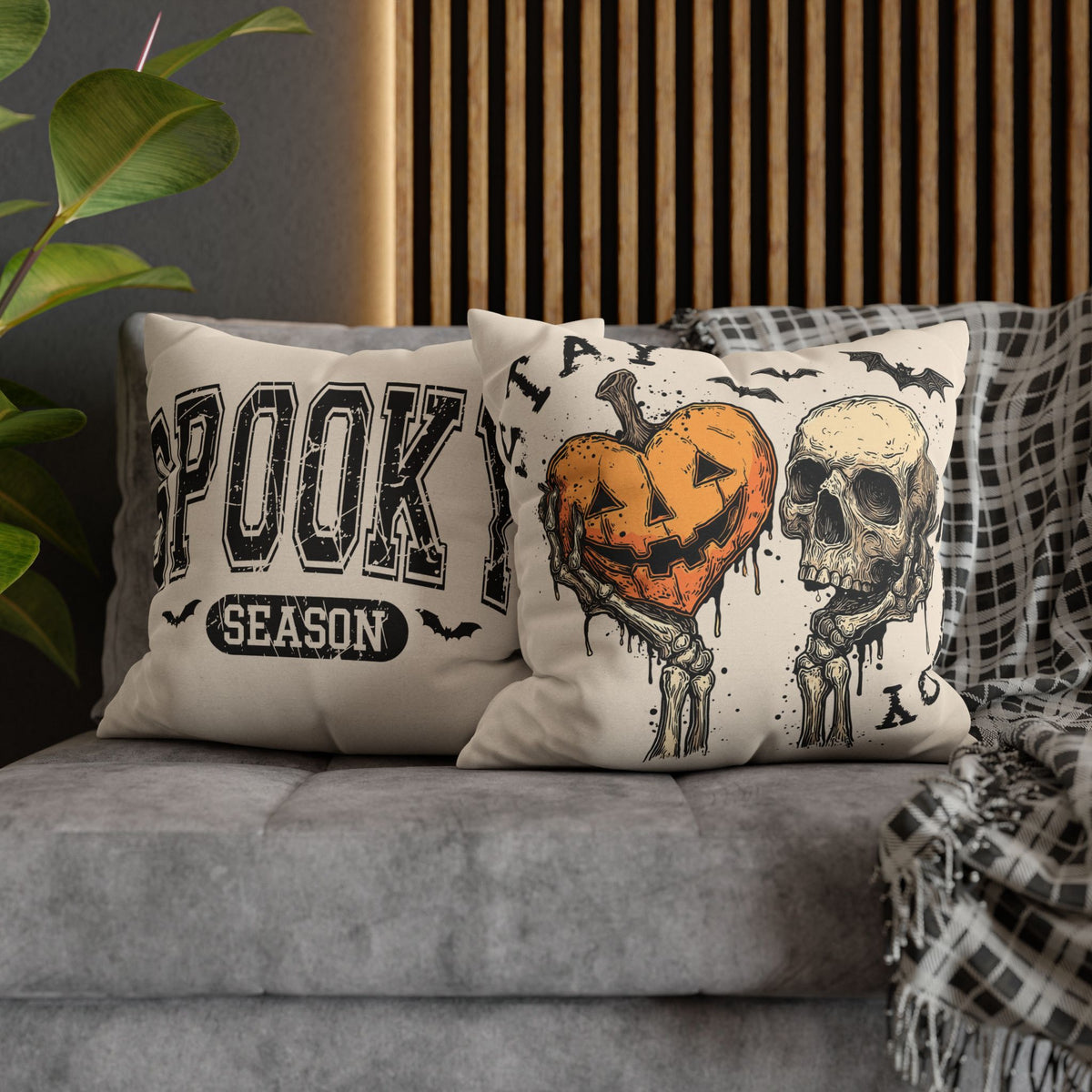 Stay Creepy Skull & Jack-O'-Lantern Decorative Pillowcase
