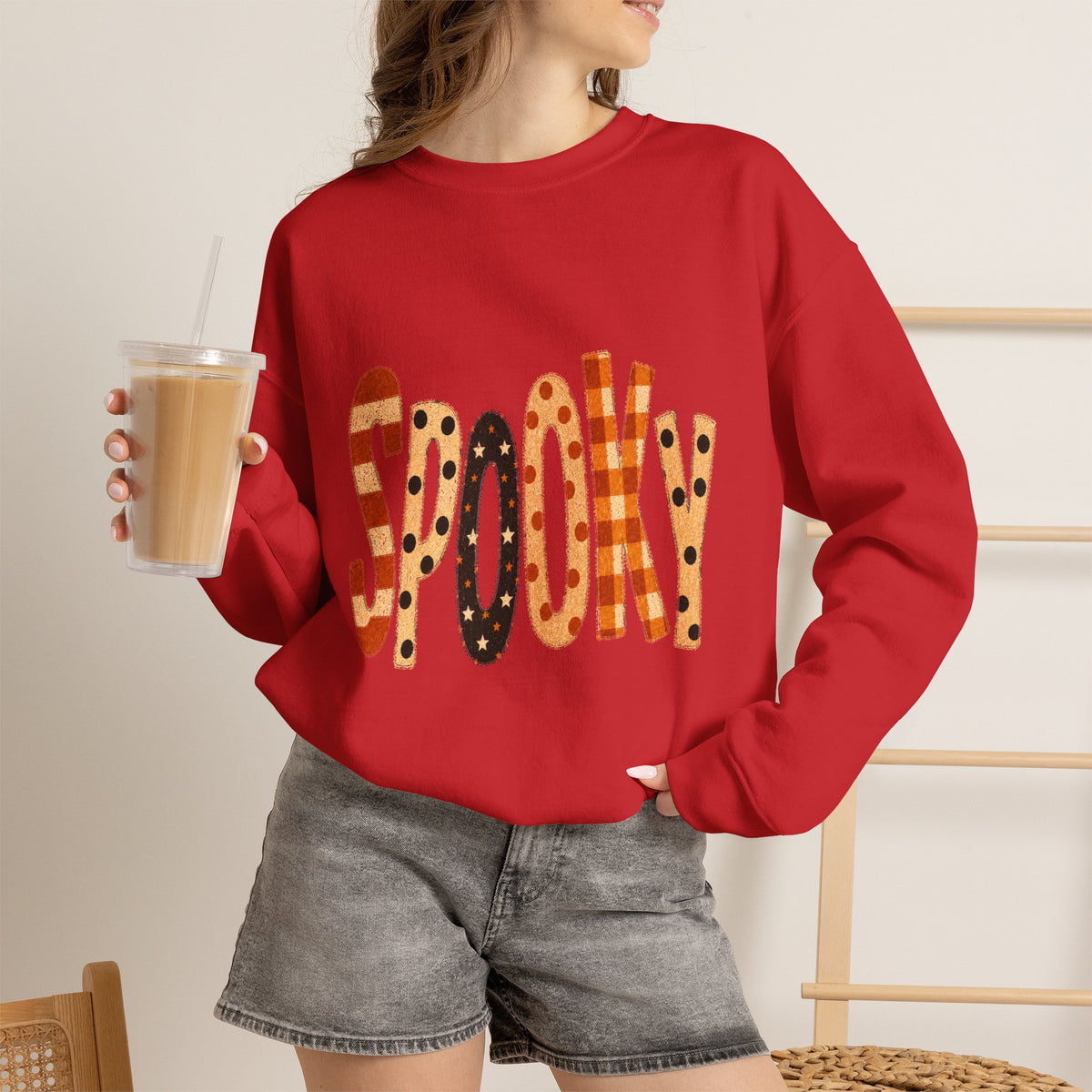 'Spooky' Patterned Letters Crewneck Sweatshirt