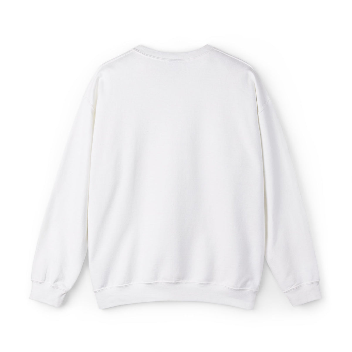 White crewneck sweatshirt with long sleeves and ribbed cuffs and hem shown flat for a clean versatile women's fashion look