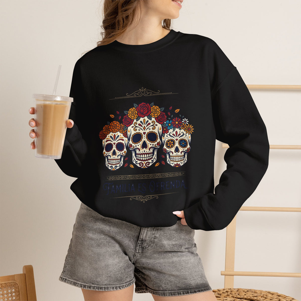 Familia Es Ofrenda Sugar Skulls Sweatshirt | Día de los Muertos crewneck