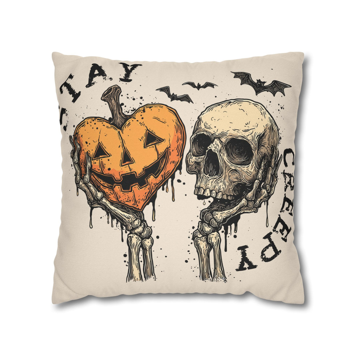 Stay Creepy Skull & Jack-O'-Lantern Decorative Pillowcase