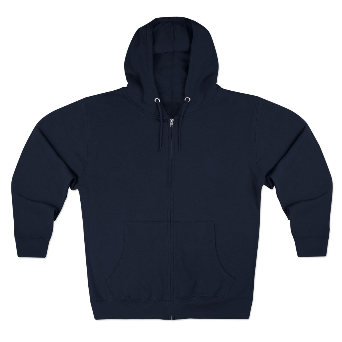 Navy full zip hoodie with drawstring hood and front pockets for women's fashion from Printify in the Vintage Graphic Tees and Sweaters collection
