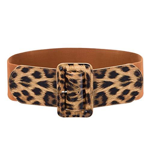 Leopard print women's stretch belt with chunky patent buckle by BCNY BOUTIQUE for stylish outfits from Bags and Belts collections